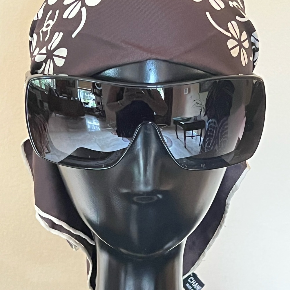 Chanel Shield Sunnies with Quilted Logo Arms in Black New with Pouch Sunglasses